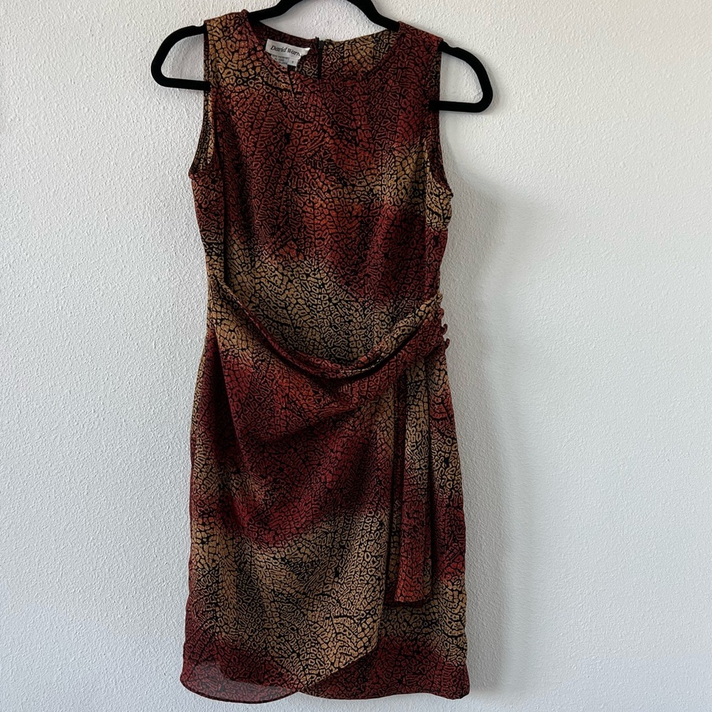 David Warren Brown Animal Print Sleeveless Lined Dress